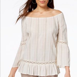 Airy cotton top can be worn on or off the shoulder. Super cute!